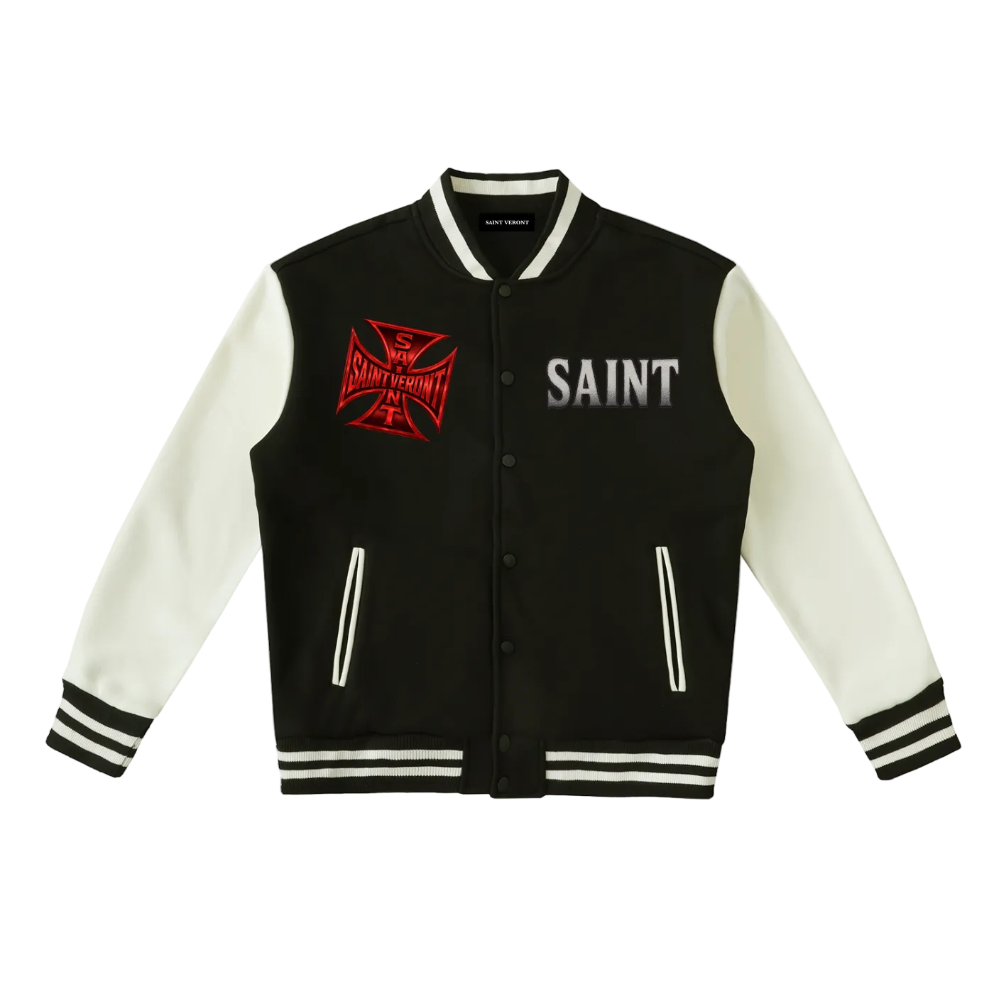 Saint Veront  Fleeced black Varsity Jacket