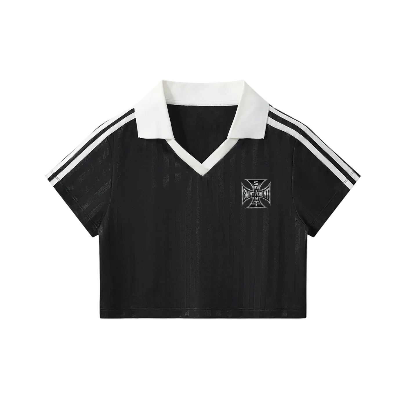 Contrast Collar Striped Cropped Jersey