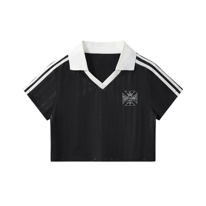 Contrast Collar Striped Cropped Jersey