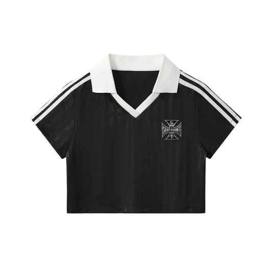 Contrast Collar Striped Cropped Jersey