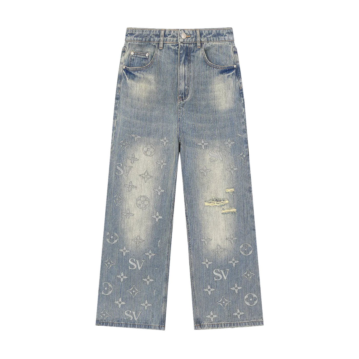 Saint Veront Vintage Wash Distressed Denim Jeans