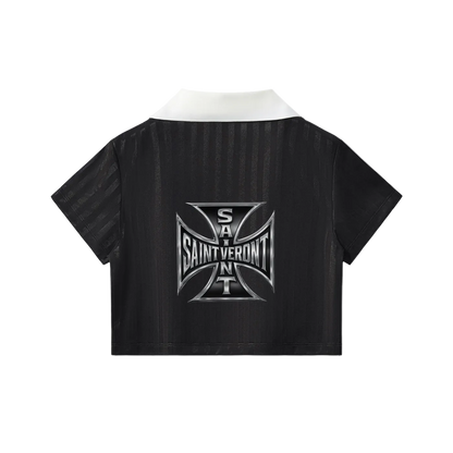 Contrast Collar Striped Cropped Jersey