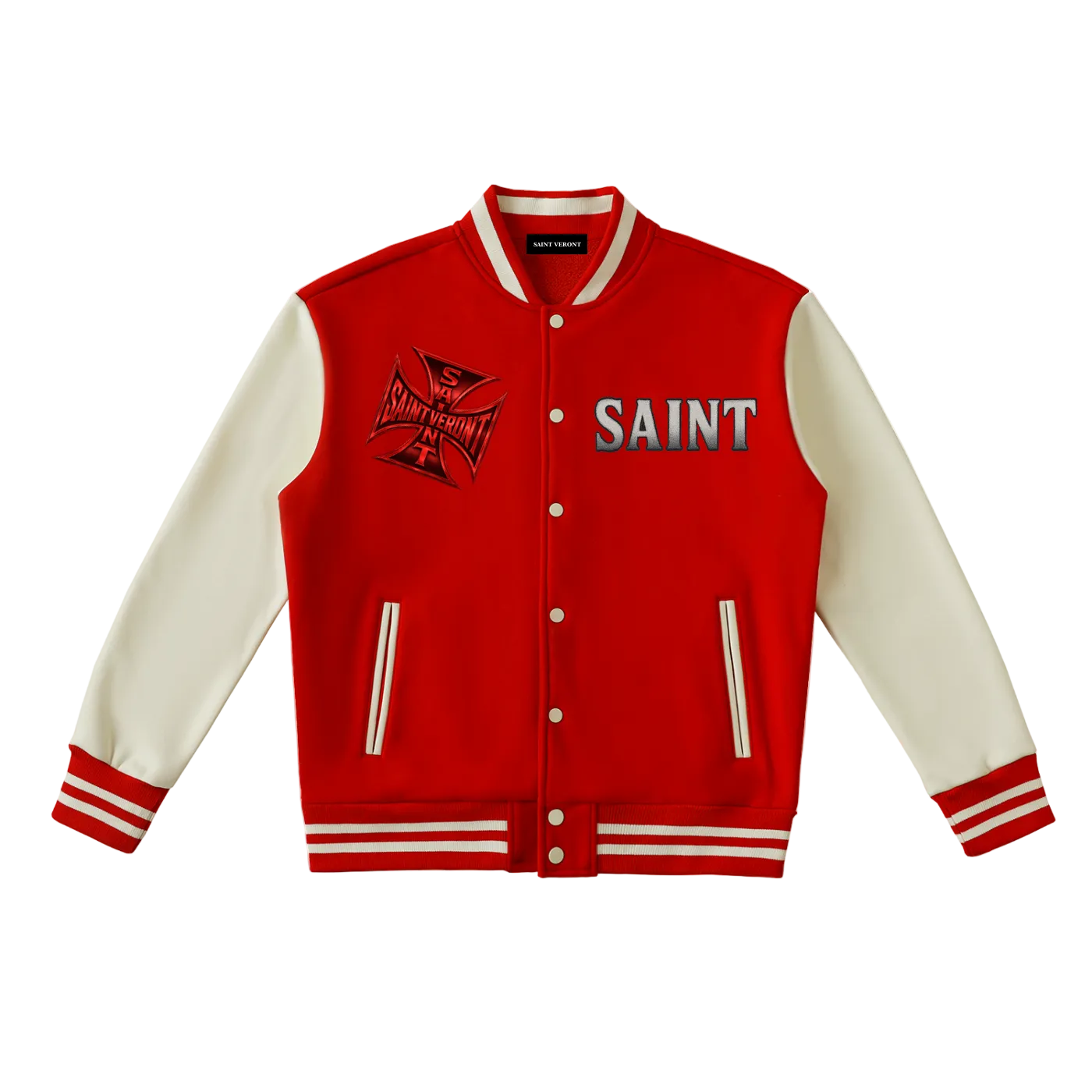 Saint Veront Fleeced red Varsity Jacket