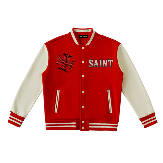 Saint Veront Fleeced red Varsity Jacket