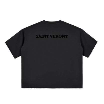 Boxy Half-Sleeve Raw-Edge T-Shirt