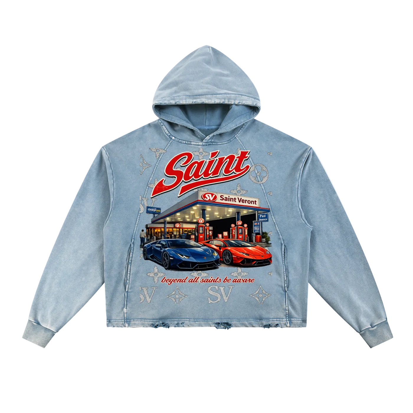 Saint Veront Vintage Washed Frayed-Hem Hoodie