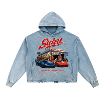 Saint Veront Vintage Washed Frayed-Hem Hoodie