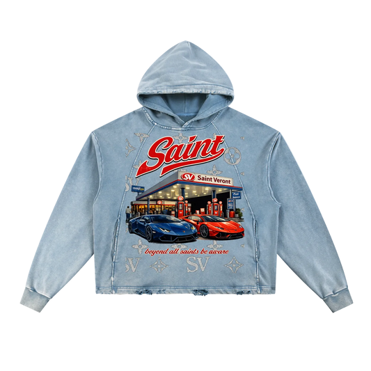 Saint Veront Vintage Washed Frayed-Hem Hoodie