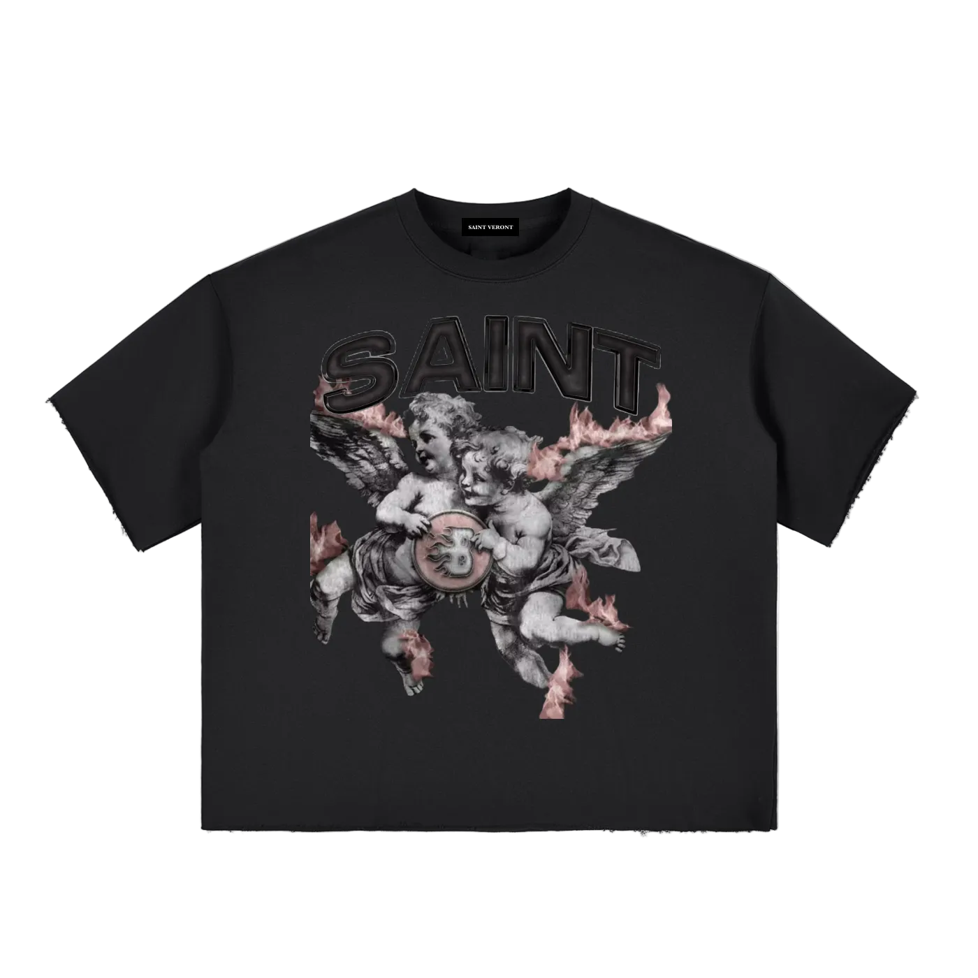 Boxy Half-Sleeve Raw-Edge T-Shirt