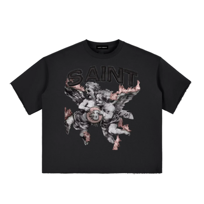 Boxy Half-Sleeve Raw-Edge T-Shirt