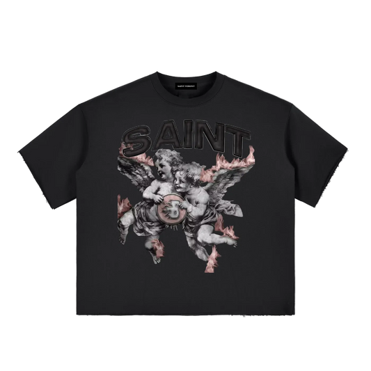 Boxy Half-Sleeve Raw-Edge T-Shirt