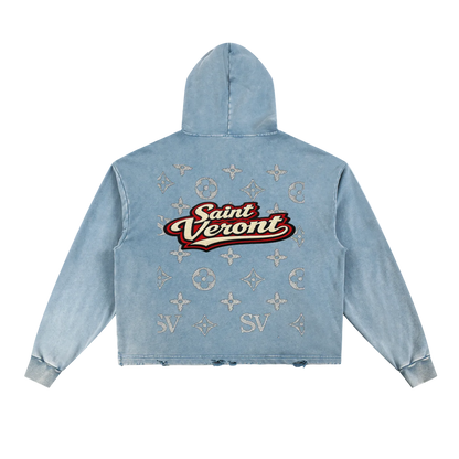 Saint Veront Vintage Washed Frayed-Hem Hoodie