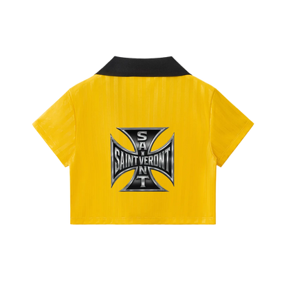 Contrast Collar Striped Cropped Jersey